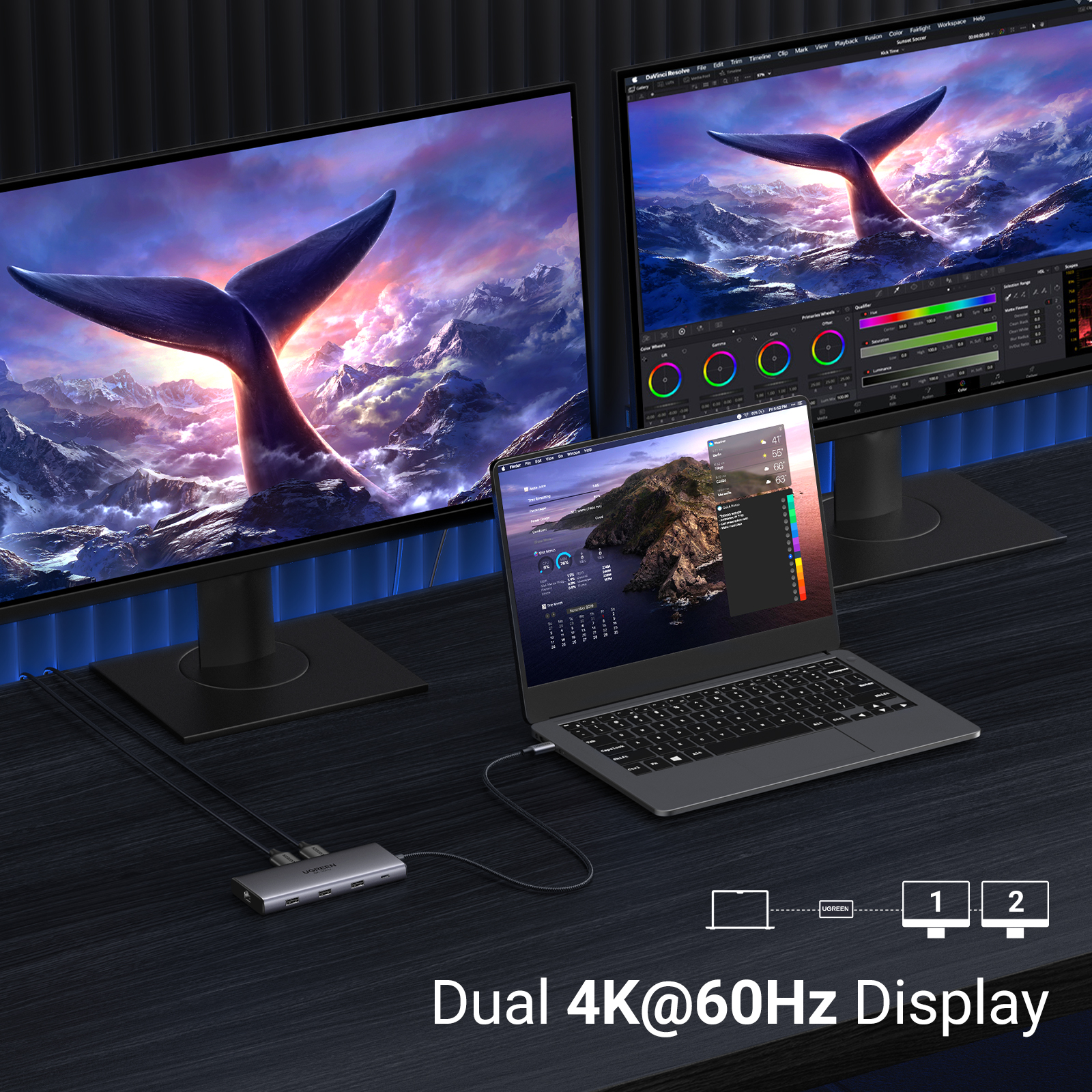 UGREEN Dual HDMI HUB USB 8K HDMI Adapter 10 W 1 Splitter z RJ45 USB 3.0 PD 100W stacji dokującej do macbooka Pro Air M2 M1 USB C HUB