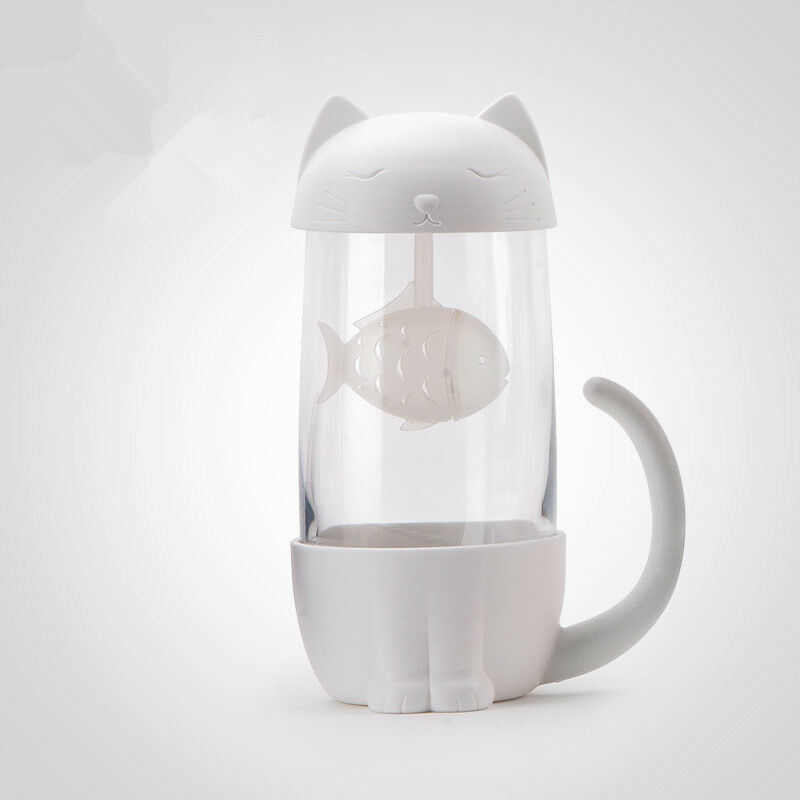 Sød kat vandglasflaske infusionsfilter juice juice kop krus bil bærbart hjemmekontor: Hvid