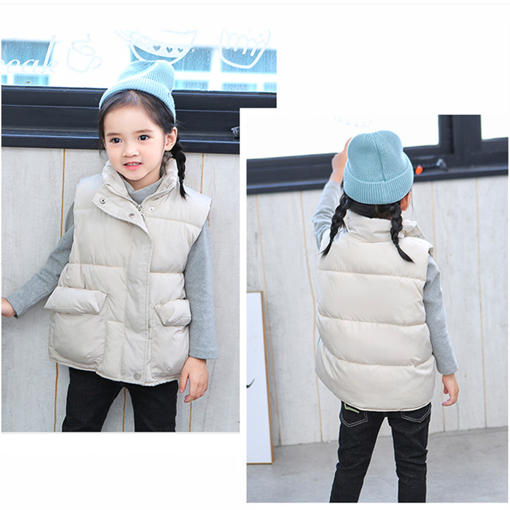 Chaleco de algodón para niños y niñas de 3 a 10 años, ropa de abrigo cálida informal con cremallera, cuello alto, Color sólido, Otoño e Invierno