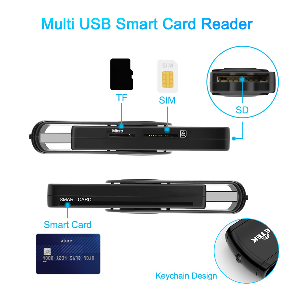 Usb 2.0 Belasting Aangifte Ic Smart Card Reader Sd/Tf/Sim-kaart Multifunctionele Externe Kaartlezer connector Adapter