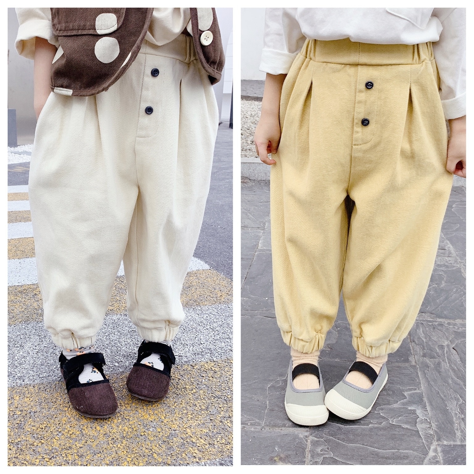 Automne style coréen garçons et filles couleur unie décontracté sarouel coton tout-match pantalon