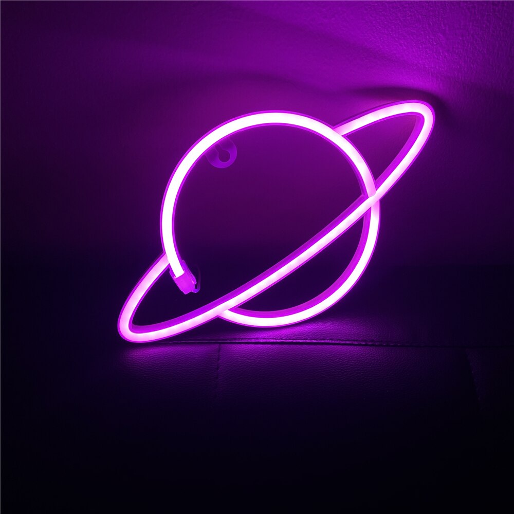 Planet Neon Sign Led Neon Wall Signs Pink Neon Lights Hanging Neon Light for Bedroom Kids Room Bar Hotel Shop Office Party