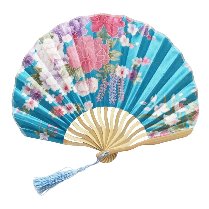 Bamboo Flower Printed Japanese Style Foldable Hand Held Fan Decoration: QL