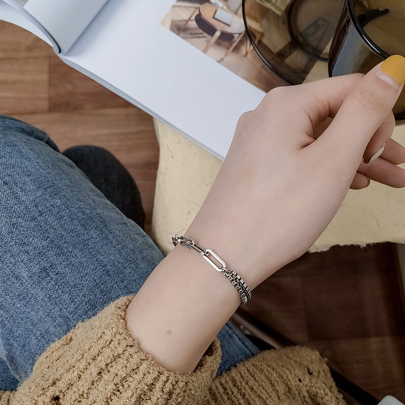 925 Sterling Silver Bracelet Box Chain Link Chain Splicing Bracelet Jewelry for Women Girls