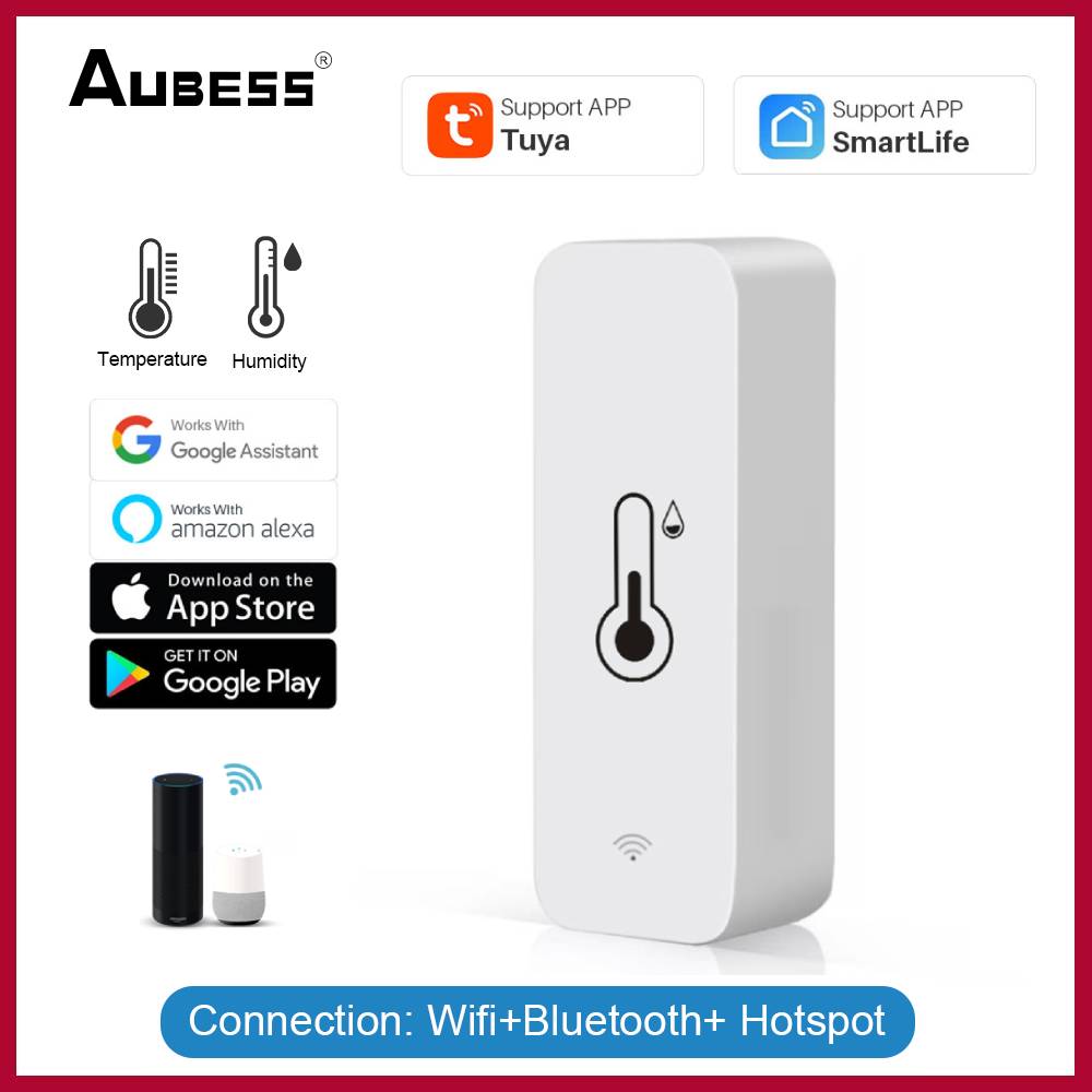Aubess Tuya Smart Wifi Temperature And Humidity Sensor Indoor Hygrometer Controller Monitoring For Alexa Google Home Smart Home