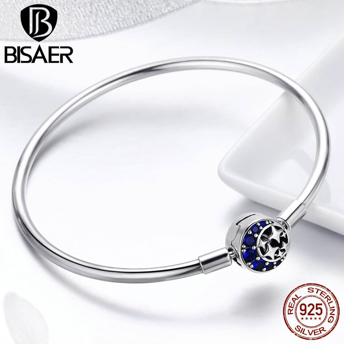 Bracciale Femme braccialetti a forma di luna e stella in argento Sterling 925 per donna braccialetti a catena con serpente in argento CZ abbagliante ECB080