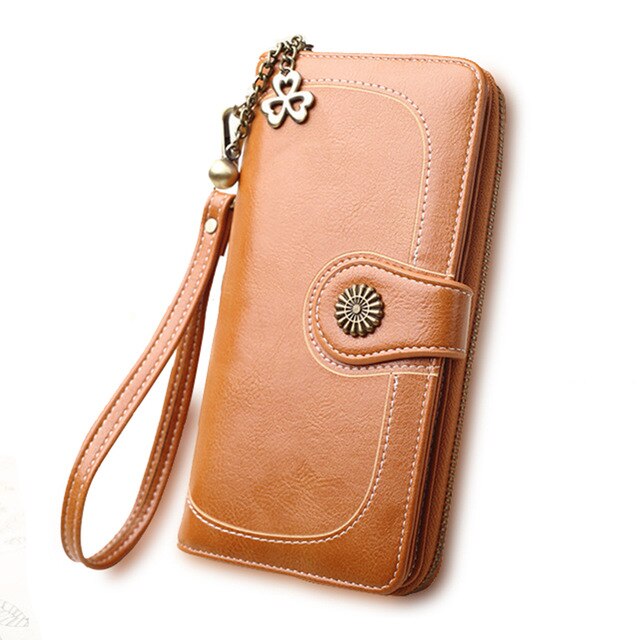 Large Capacity Women Wallets Pu Leather Female Purses Long Clutch Multifunctional Zipper Hasp Purse Phone Wallet Card Holder: Style1-Brown L