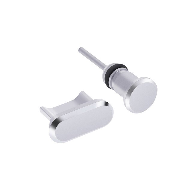 Micro USB Charging Port + Earphone Port Dust Plug Android Mobile Phone 3.5mm Headset Stopper Retrieve Card Pin: Silver