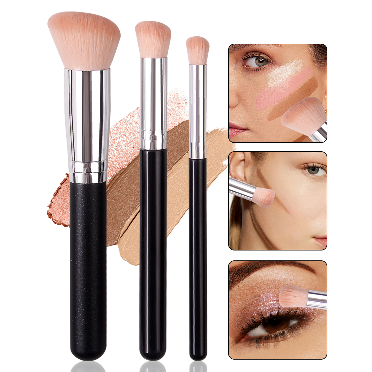 Brocha correctora de base, brochas para colorete de contorno premium, brocha de maquillaje facial densa y impecable debajo de los ojos para mezclar: Transparente