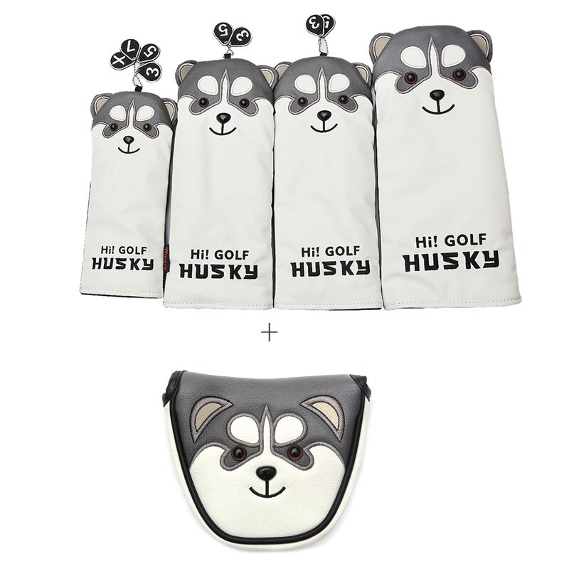 Belle Husky Golf pilote tête couverture Animal de bande dessinée #1 #3 #5 #7 bois PU cuir couvre-chef anti-poussière: Orange