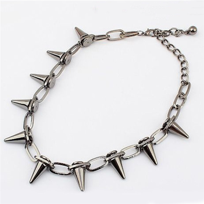 Pinksee Newest Retro Punk Style Sharp Cone Bullet Choker for Women Men Hip-hop Club Party Neck Jewelry Necklace