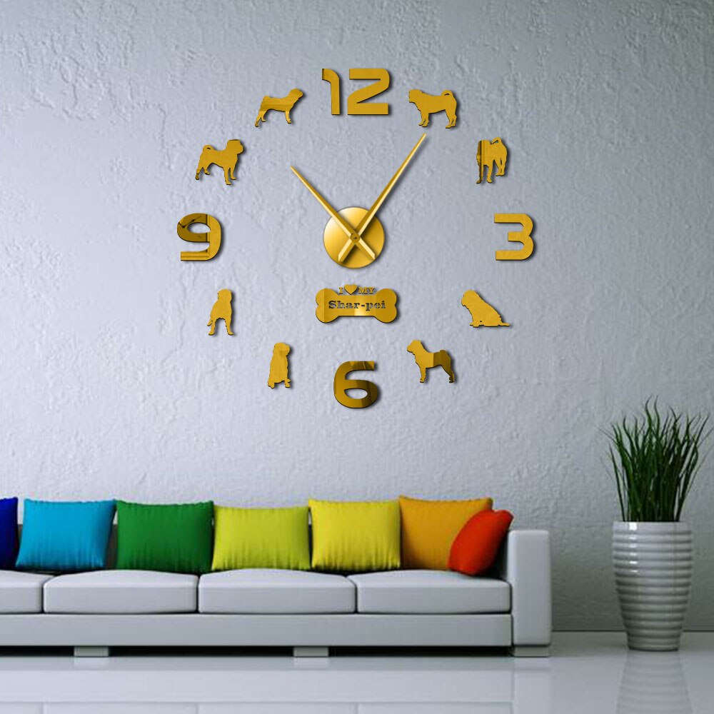I Love My Shar pei Dog Breed DIY, reloj de pared grande para tienda de mascotas, arte de pared gigante para amantes de los perros, decoración Interior para el hogar, reloj silencioso shar-pei