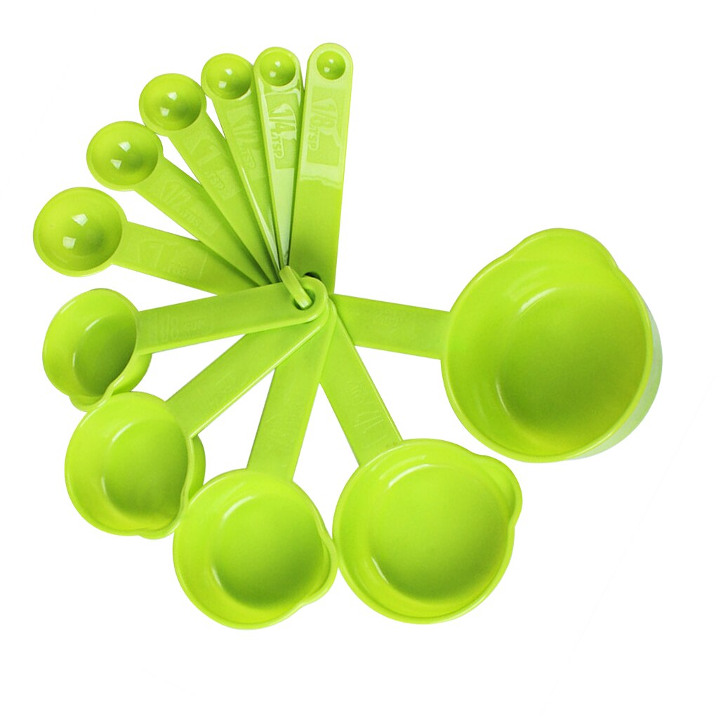 11pcs/set Measuring Cups Graduated Kitchen Measuring Tools Plastic Household Meaurement Spoons: Green