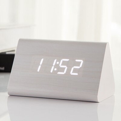 Jinsun Wekker Moderne Houten Thermometer Desk Klokken Led Digitale Klok Geluid Controle Mini Led Tafel Klok