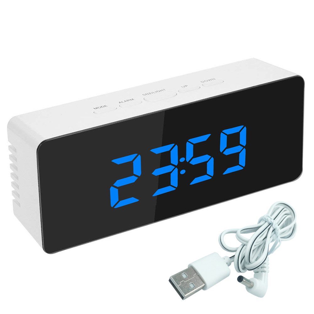 Led spejl vækkeur digital snooze bord ur vågne op lys elektronisk stor tid temperatur display boligindretning ur