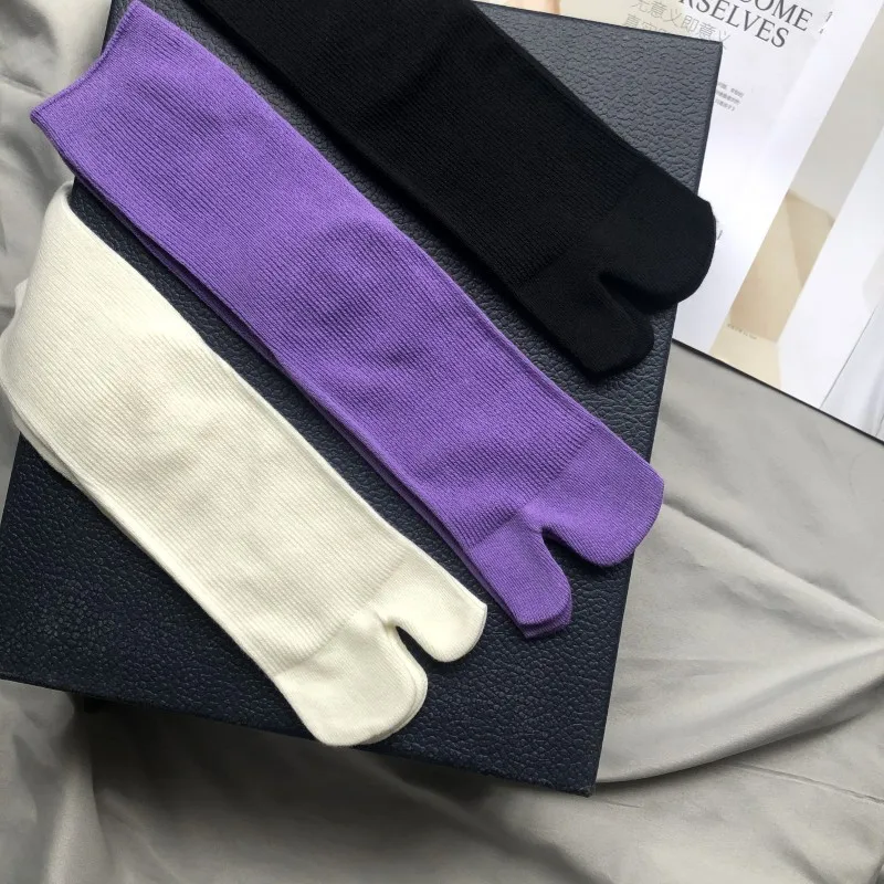 Calcetines de algodón peinado de con punta abierta, calcetines Unisex simples y cómodos de dos dedos, calcetines Tabi japoneses Harajuku para hombres y mujeres