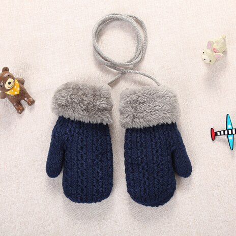 Winter Baby Jongens Meisjes Handschoenen Warme Acryl Touw Handschoenen Volledige Vinger Kids Wanten Kinderen Breien Plus Dikke Wanten 2 -4 Y: Navy Blue