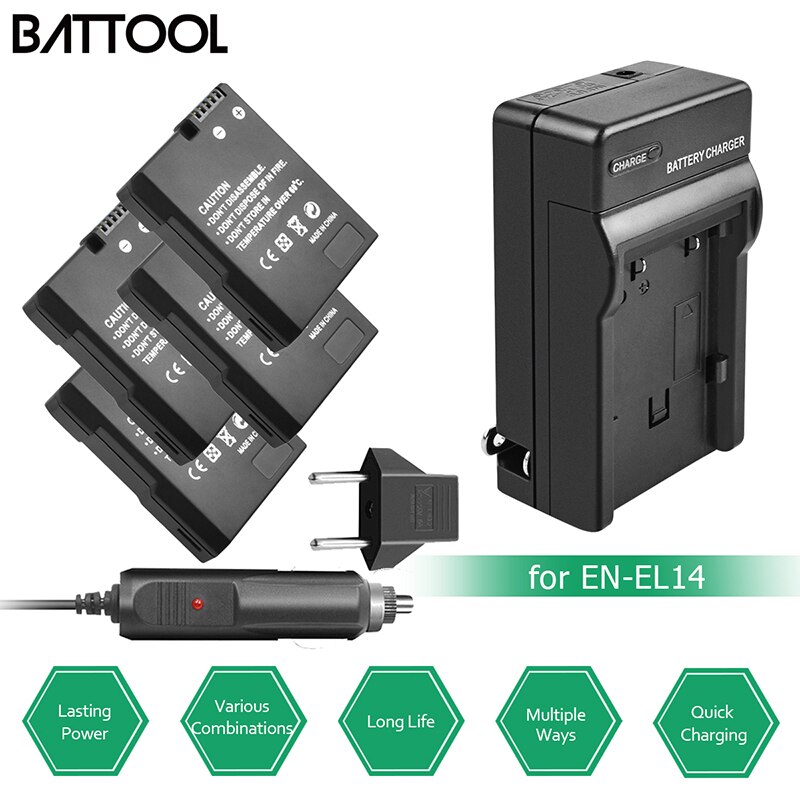 4X ENEL14 EN-EL14 Oplaadbare Batterij + Batterij Lader voor Nikon P7200 P7700 P7100 D5500 D5300 D5200 D3200 D3300 D5100 L30