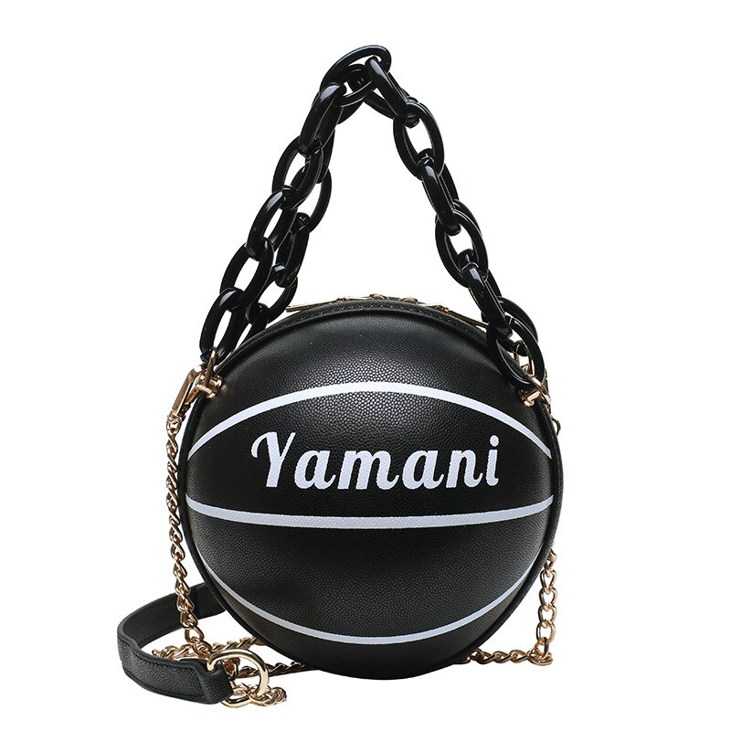 Football Bag Basketball Bag Personality Funny Small Round Bag Handbags For Women Shoulder Bag Leather Messenger Bag: Black Basketball