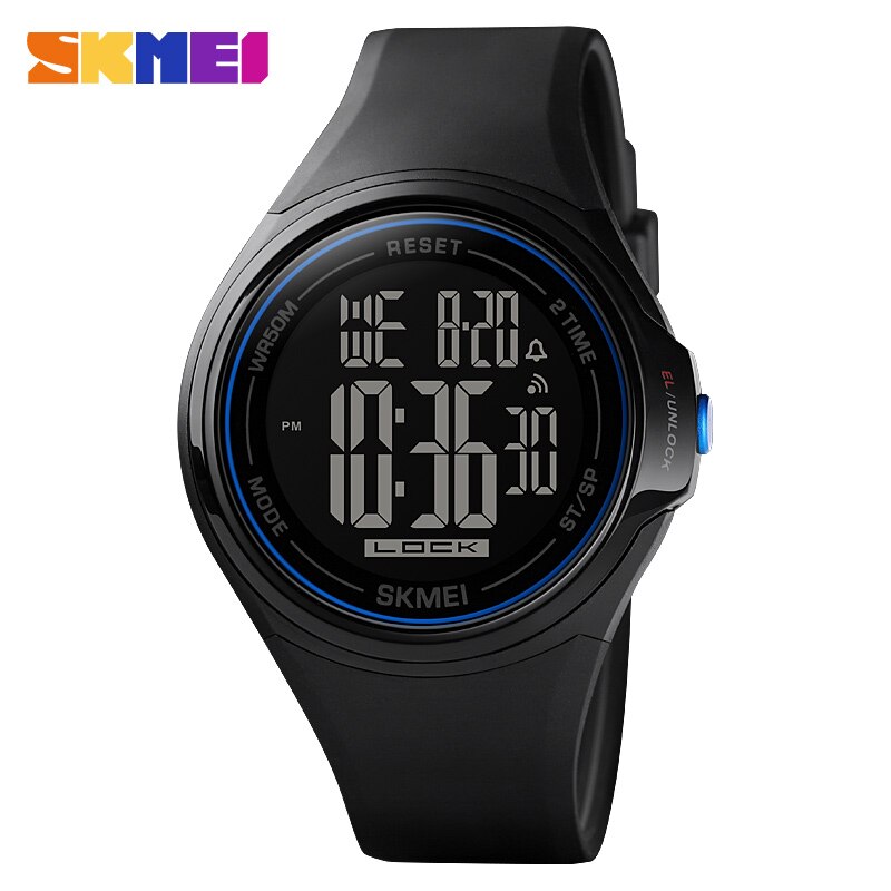 SKMEI Touch Screen Digital Men Watch Waterproof LED Light Alarm Clock Fall-Resistant Sport Watches montre homme 1602: Blue