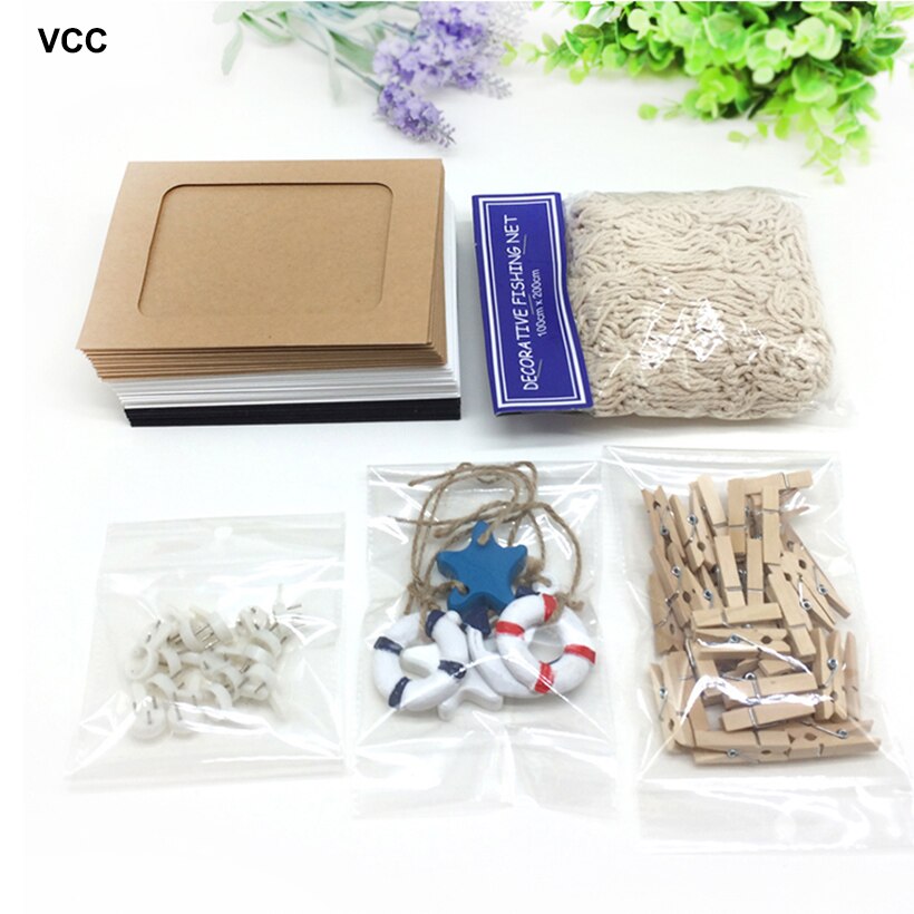 Home Net Photo Frame Wall Hanging display with 40 Clip By Fishing Net Wall Stickers Decor DIY Picture Frames Photos Wall