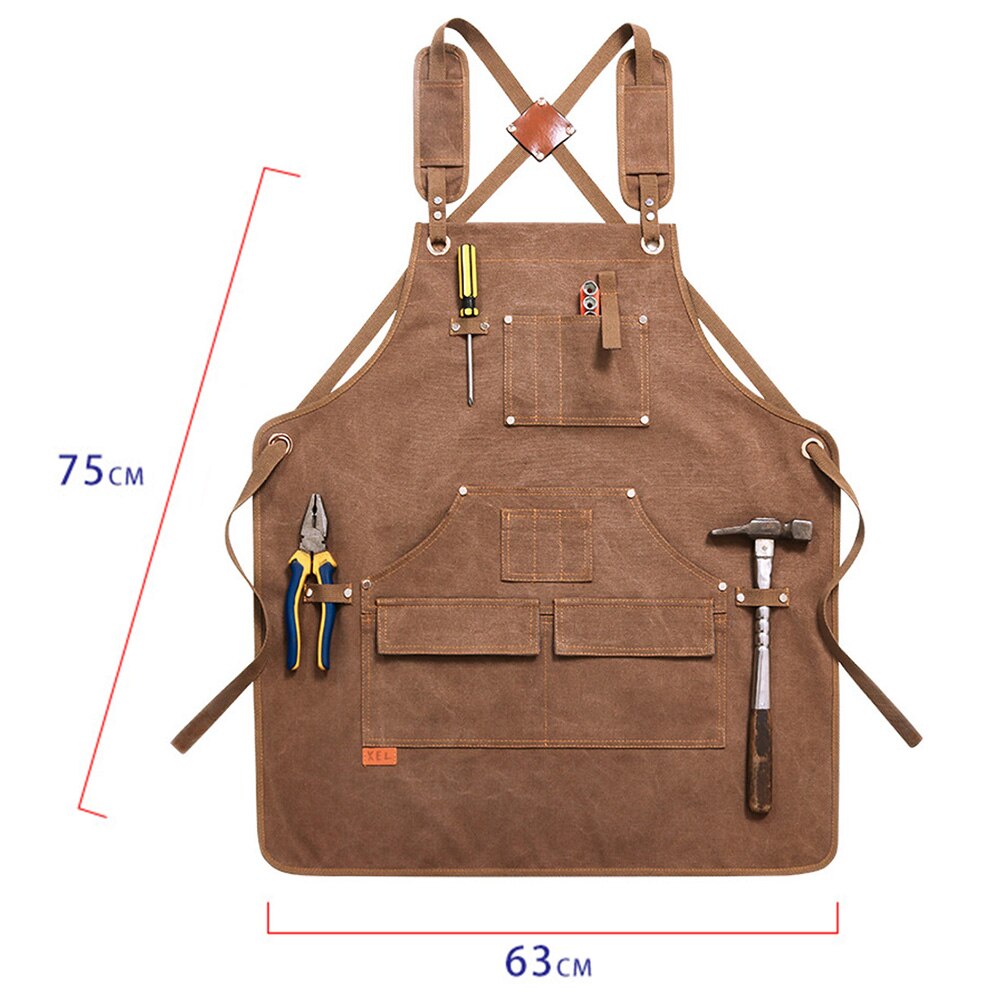 Woodworking Aprons Heavy Duty Waxed Canvas Work Apron with Pockets for Garden Carpenter Blacksmith Shop Apron: Brown