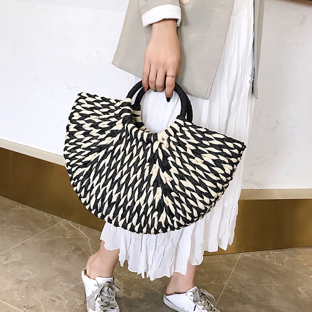 Jahrgang Stroh Tasche Runde Rattan Taschen Handgemachte Sommer Taschen Gewebt Strand Damen Kreis Schulter Tasche Böhmen Mädchen Handtaschen # t2g
