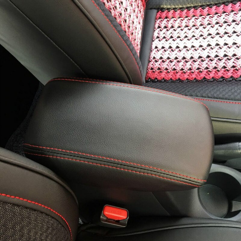 Für Hyundai Creta ix25 - Auto Zentrale Armlehne Kasten Startseite Center Konsole Schutz fallen Mikrofaser PU leder: rot Faden