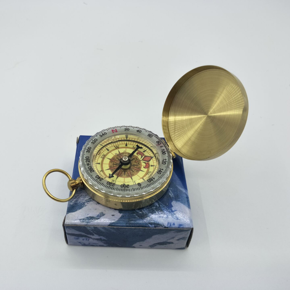 Gold Color Portable Compass Camping Hiking Pocket Brass Copper Compass Navigation with Noctilucence Displa