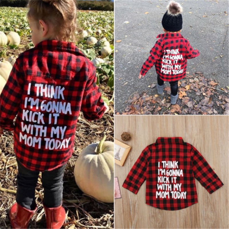 Camisetas estampadas a cuadros para bebé, chico y niña, camiseta de manga larga, ropa para bebé, camisa roja a cuadros, abrigo para bebé
