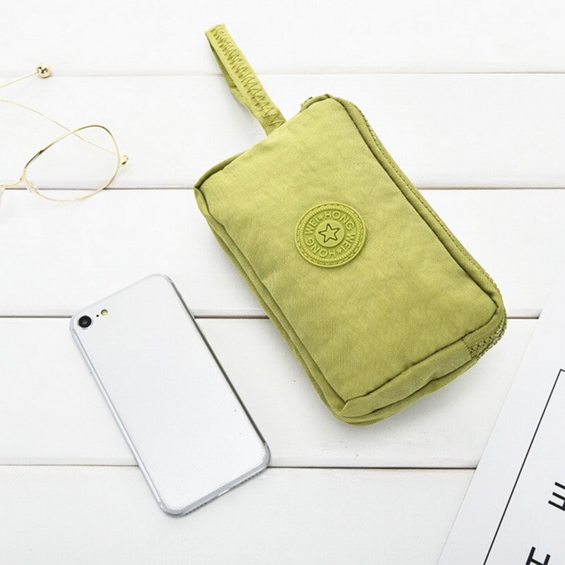 Womens Solid 3 Layer Canvas Phone Bag Short Wallet Three-Layer Zipper Coin Card Key Purse fast