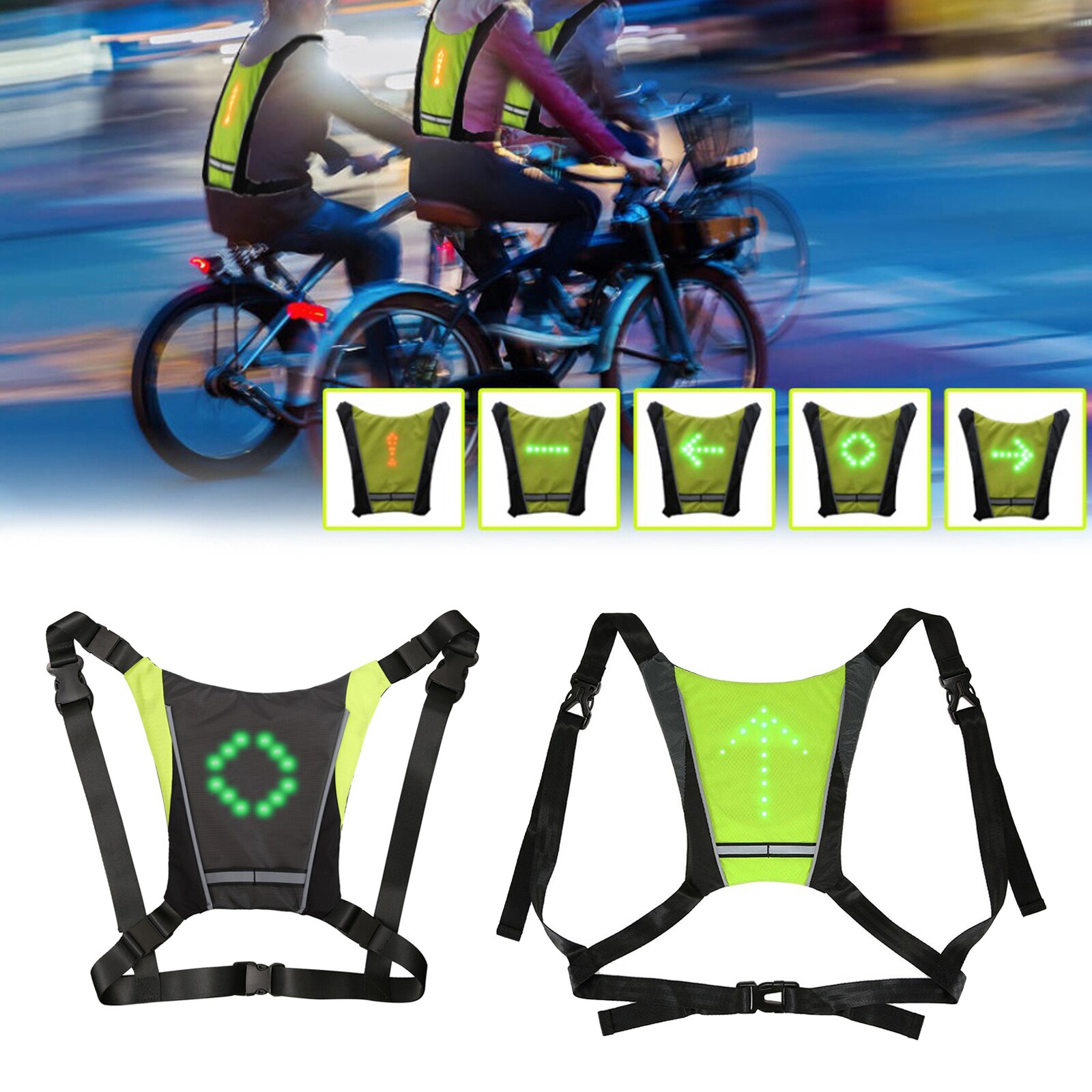 Gilet clignotant, indicateur de Direction lumineux de nuit, sac à dos de vélo, Guide de lumière