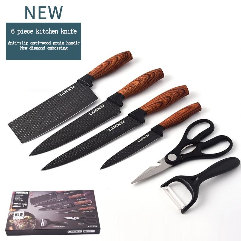 Forged Kitchen Knives 6 Pcs Set Handmade Stainless Steel Kitchen Knife Scissors Peeler Chef Slicer Nakiri Paring Knife Case