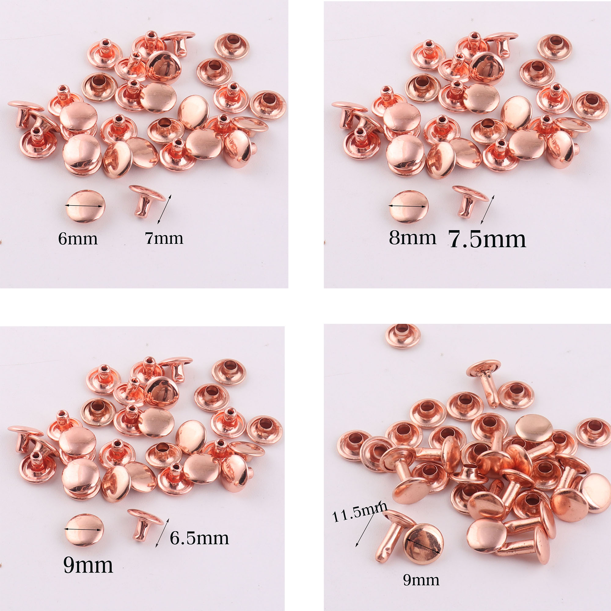 100 Sets 6x6mm/8x8mm Silber Metall Doppelkappe Nieten Stud Runde Nagel Niete für Lederhandwerk Zubehör Reparatur Schuhe Tasche Gürtel Kleidung Kleidungsstück