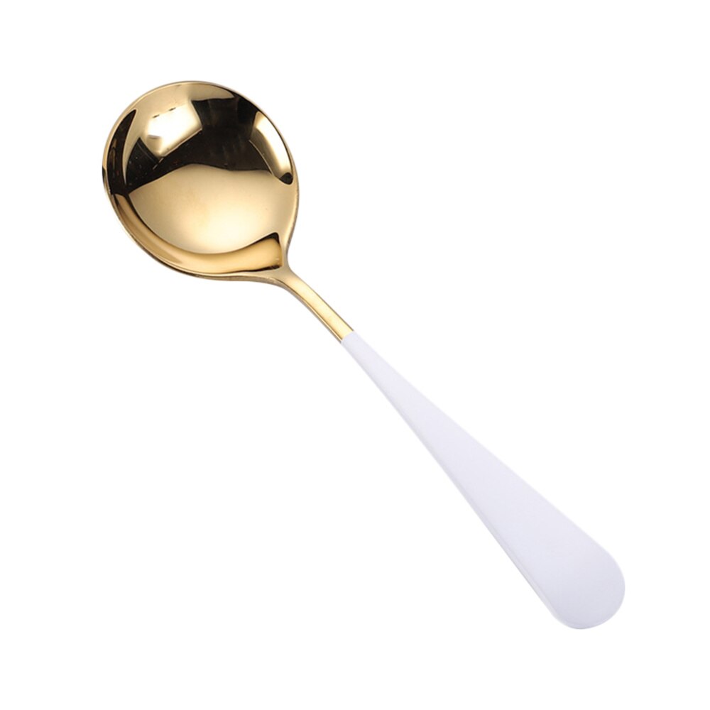 3pcs Silver 304 Stainless Steel Spoon Dessert Serving Spoon Tableware Round Spoon for Home Restaurant: White Golden