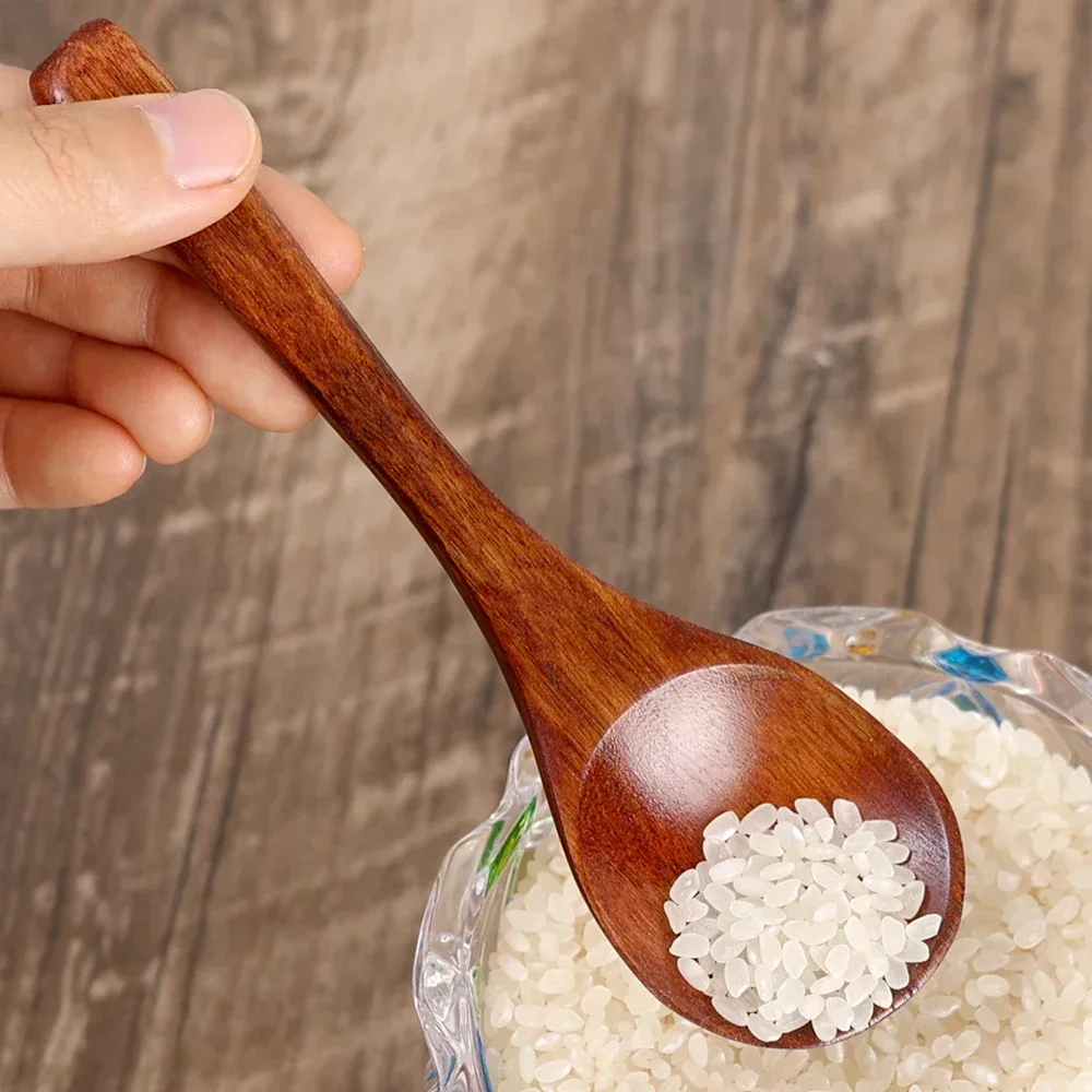 Cucharas de sopa de madera con mango largo, cucharadita de café, leche, azúcar, especias, condimentos, vajilla de cocina, herramientas, cuchara de madera, 1/10 Uds.
