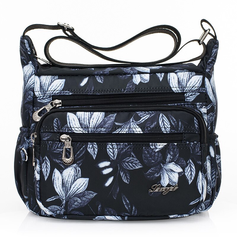 Handbags Women Flower Butterfly Printed Waterproof Nylon Shoulder Bags Retro Crossbody Bag Bolso sac a main femmel: Black white flower