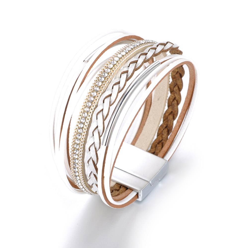 Lokaer Caldo di Vendita del Commercio tutto'ingrosso di Modo Braccialetto di Cuoio A più Strati Dei Braccialetti Strass Magnete Fibbia per Le Donne del Regalo WRBR012