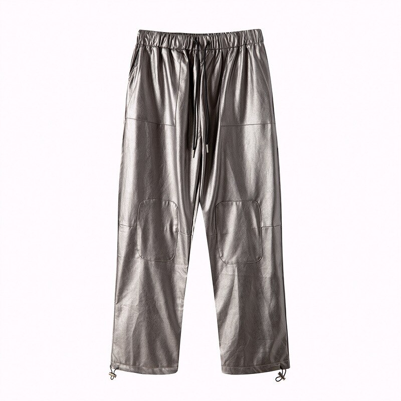Mænd løse afslappede lige læderbukser mandlige high streetwear hip hop brede ben haremsbukser jogger joggingbukser bukser: Xxl / Kobber