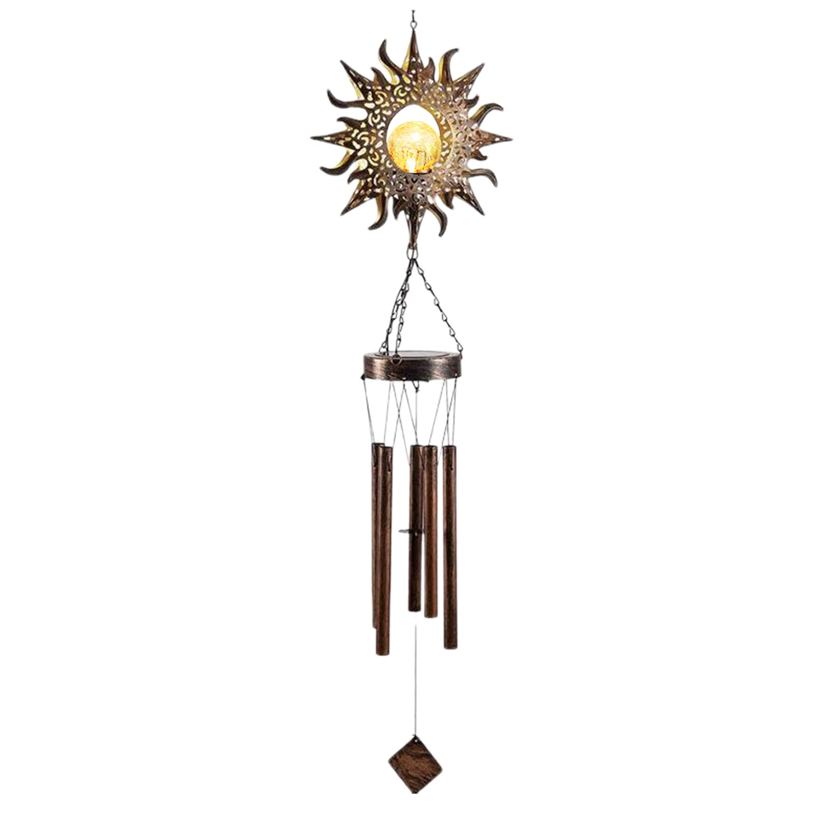 Solar Moon Sun Wind Chimes Garden LED Light Wind Chime Garden Iron Hollow Hanging Decoration Perfect: Sun