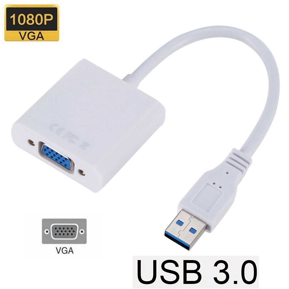 Usb Naar Vga Adapter Usb 2.0/3.0 Naar Vga Externe Videokaart Multi Display Converter Voor Desktop Laptop Pc monitor Projector: White