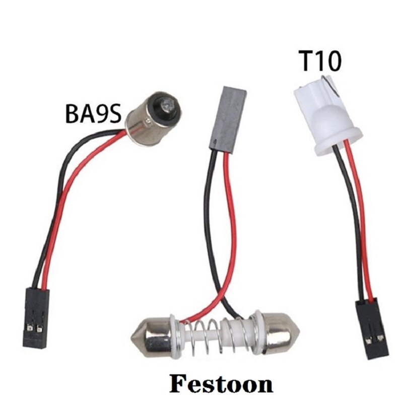6 9 12 15 24 SMD 5050 LED Auto Panel de luz lectura bombilla tipo cúpula Interior del coche techo mapa lámpara T10 W5W C5W C10W Festoon 3 Base adaptadora