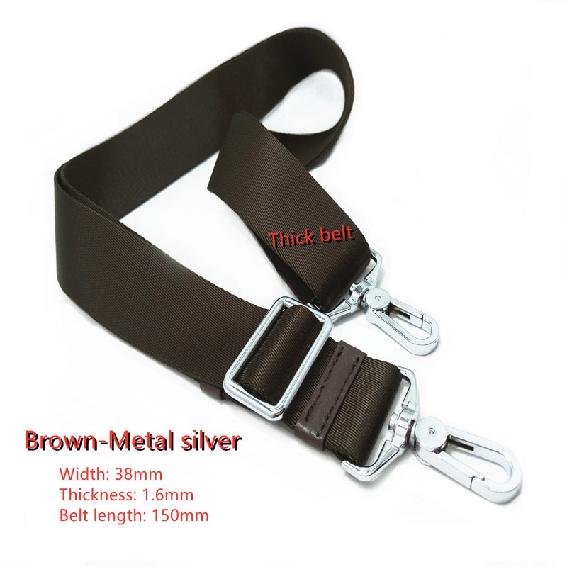 Mannen Bag Verstelbare Schouderriem Aktetas Nylon Band Lang 3.8 Breed: Brown-Metal silver