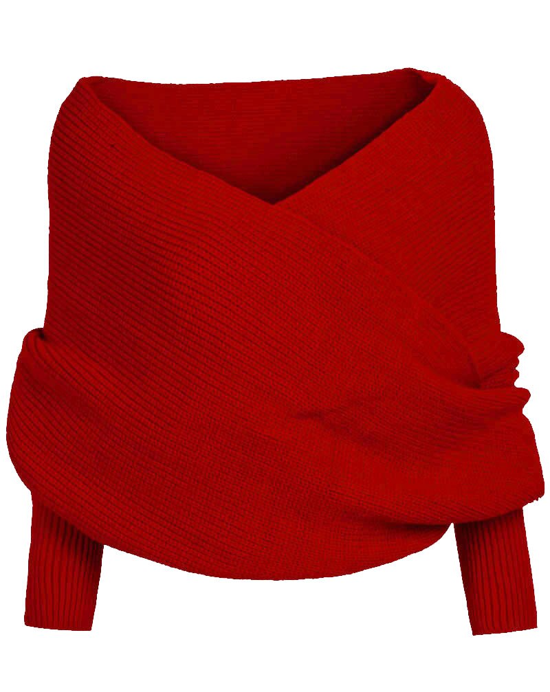 Kms Sexy Winter Warme Zachte Breiwol Lange Mouwen Wrap Shawl Effen Zwart Grijs Beige Rood Voor Vrouwen 200*42Cm: RED