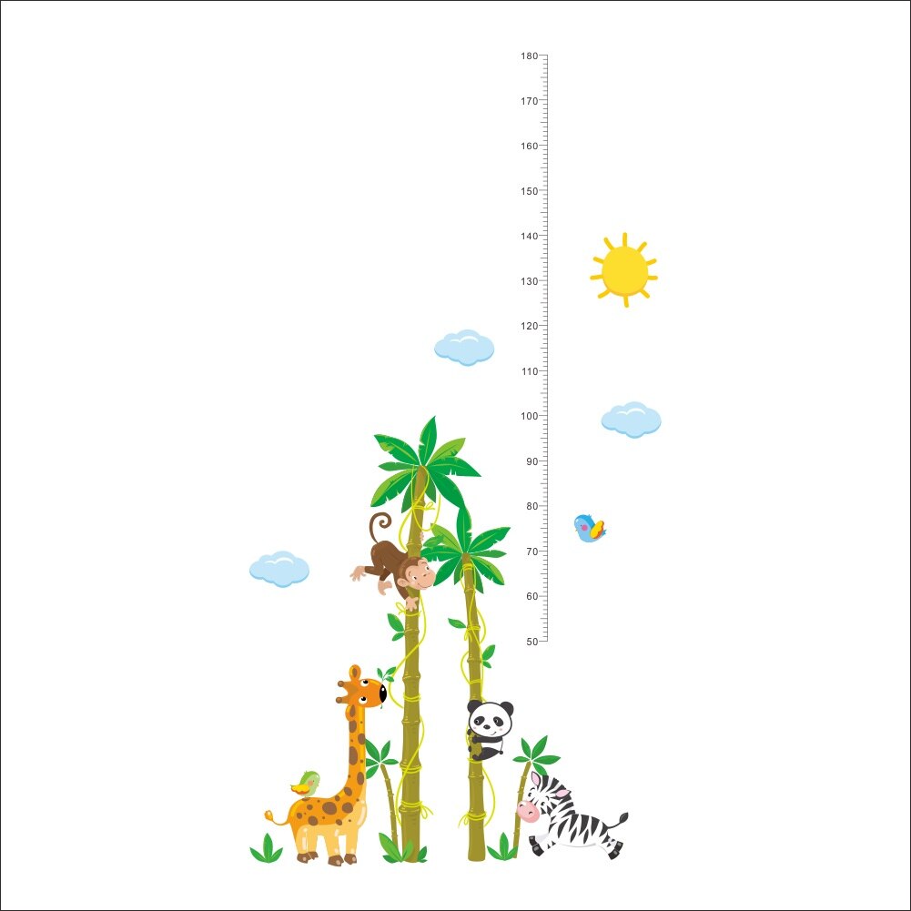 3D cartoon animal monkey tree branch home dacor wall sticker baby children height measure growth chart for kids room decals: Plum