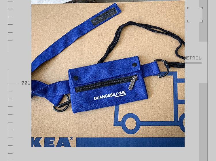 Sac banane en toile, sac banane, Streetwear Hip-hop, unisexe, sac de poitrine avec fermeture éclair pour fille et garçon, sac de ceinture pour téléphone à la: blue