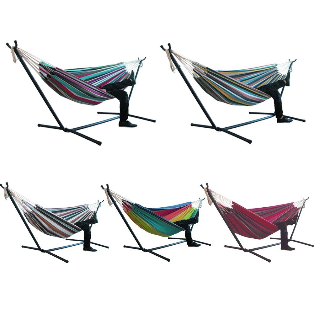 Portable Canvas Hammock Thicken Stripe Double Single People Hanging Hammock Travel Camping Sleeping Bed Outdoor Furniture