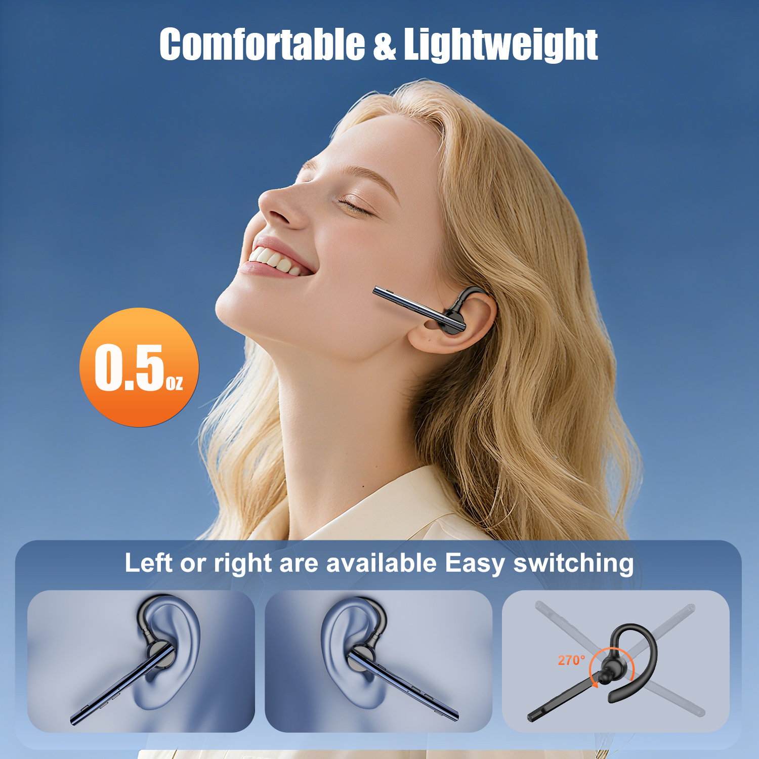 New Bee M54 Cuffie da guida Bluetooth Cuffie wireless con doppio microfono Auricolari vivavoce singoli con cancellazione del rumore