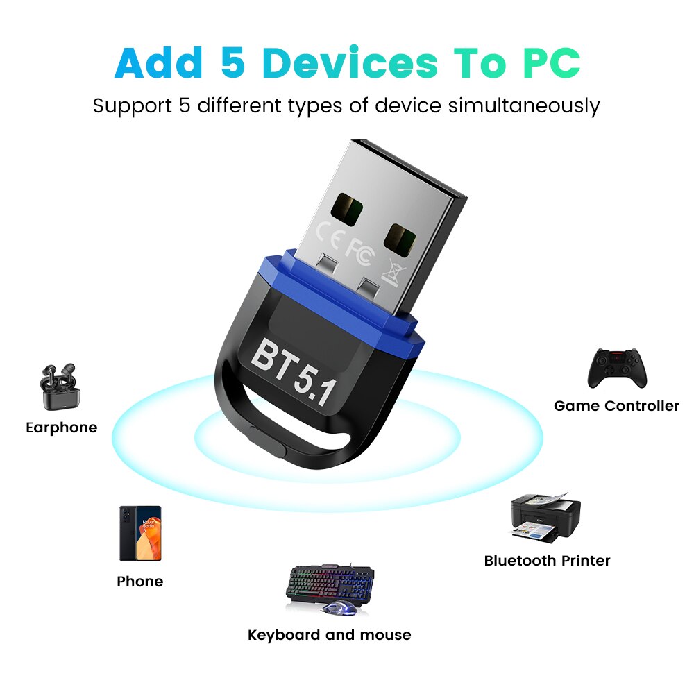 USB Bluetooth 5.1 Bluetooth Adapter Receiver 5.0 Bluetooth Dongle 5.0 4.0 Adapter for PC Laptop 5.0 BT Transmitter