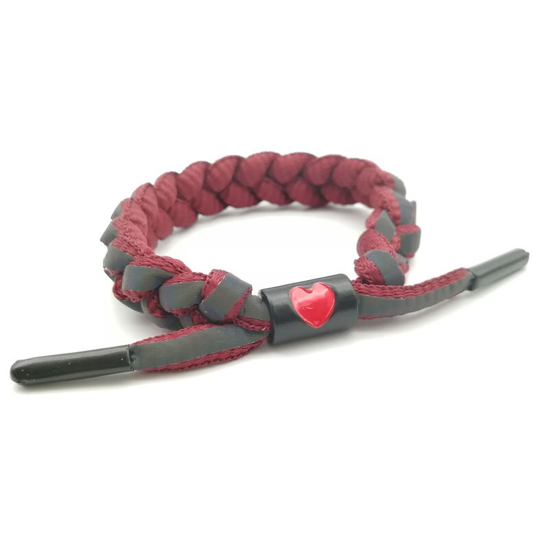 Holographic Reflective Peach Heart Bracelet Couple Color Changing Bracelet Man and Woman Students Safety Hand-Woven Bracelet: red